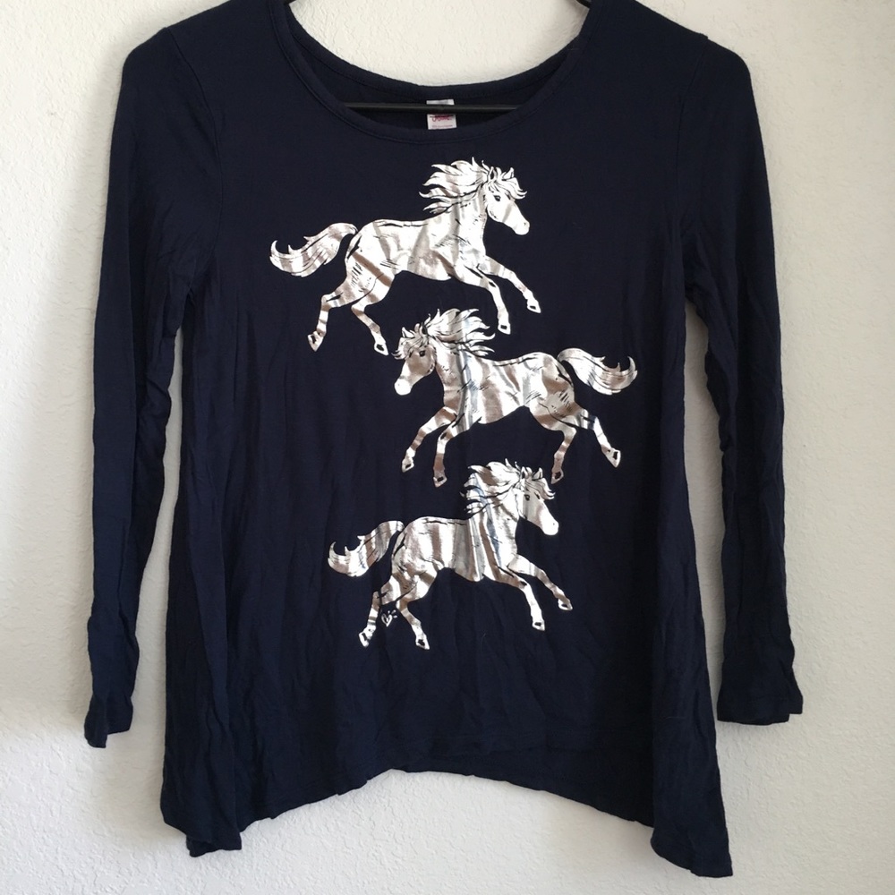 Navy blue long sleeved horse shirt